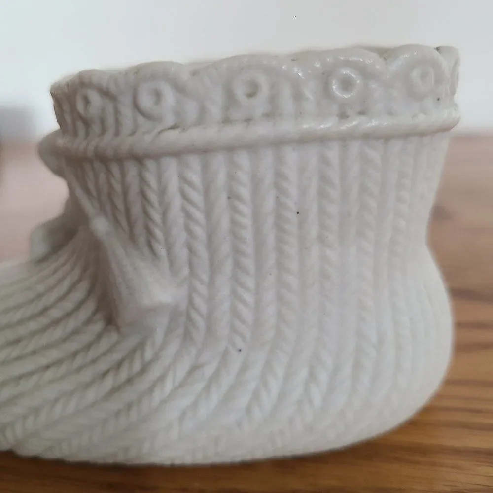Vintage Bisque Porcelain Ceramic Baby Bootie Mini Planter Trinket Container